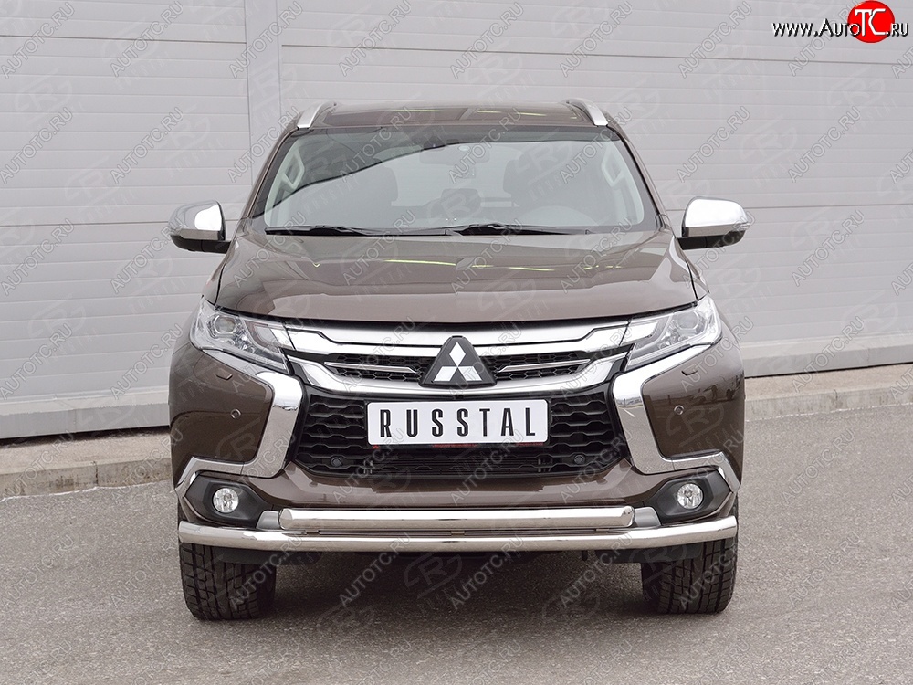 18 449 р. Защита переднего бампера (2 трубыØ63 мм, нержавейка) SLITKOFF Mitsubishi Pajero Sport QE дорестайлинг (2015-2021)  с доставкой в г. Майкоп