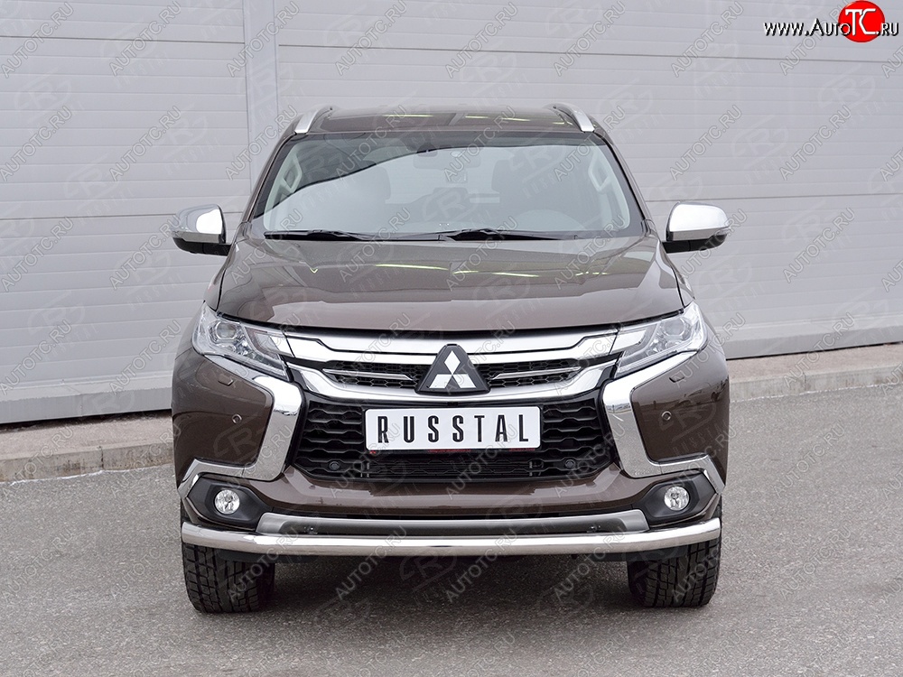 16 849 р. Защита переднего бампера (Ø63 мм, нержавейка) SLITKOFF Mitsubishi Pajero Sport QE дорестайлинг (2015-2021)  с доставкой в г. Майкоп