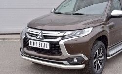 17 549 р. Защита переднего бампера (Ø76 мм, нержавейка) SLITKOFF Mitsubishi Pajero Sport QE дорестайлинг (2015-2021)  с доставкой в г. Майкоп. Увеличить фотографию 3