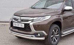 19 849 р. Защита переднего бампера (2 трубыØ76 и 42 мм, нержавейка) SLITKOFF Mitsubishi Pajero Sport QE дорестайлинг (2015-2021)  с доставкой в г. Майкоп. Увеличить фотографию 3