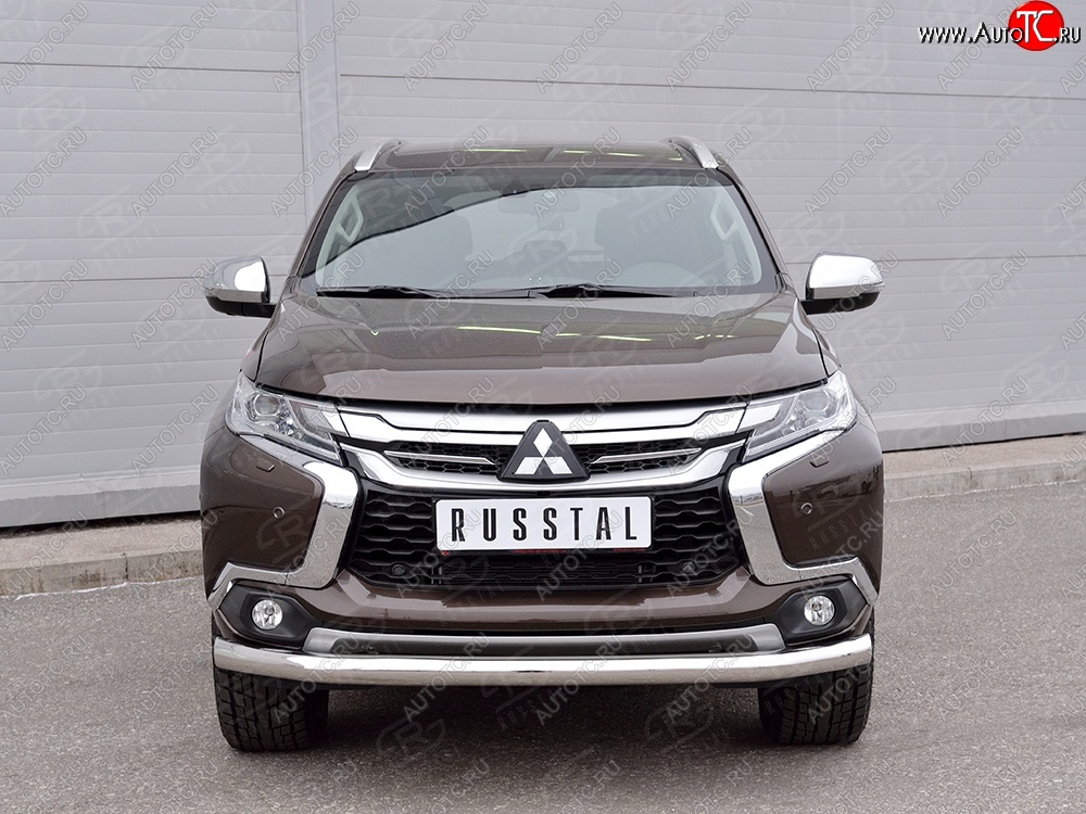 17 549 р. Защита переднего бампера (Ø76 мм, нержавейка) SLITKOFF Mitsubishi Pajero Sport QE дорестайлинг (2015-2021)  с доставкой в г. Майкоп