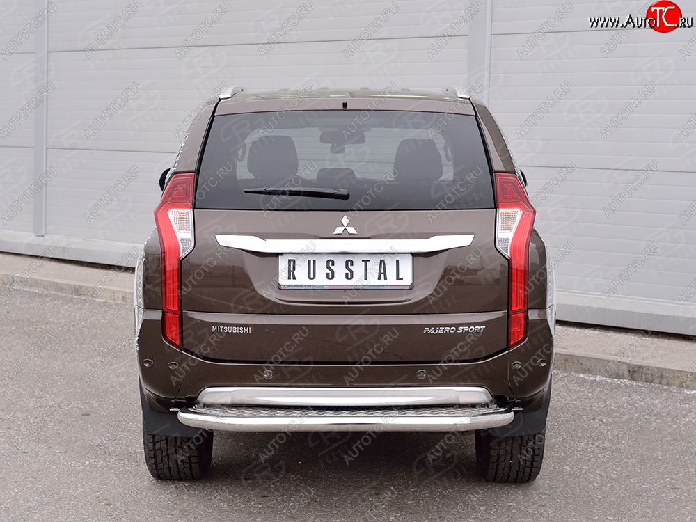 22 849 р. Защита заднего бампера (Ø63 мм, нержавейка) SLITKOFF Mitsubishi Pajero Sport QE дорестайлинг (2015-2021) (лист - алюминий, профиль - нержавейка)  с доставкой в г. Майкоп
