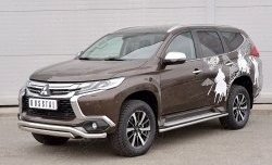 15 999 р. Защита переднего бампера (2 трубы Ø63 и 75х42 мм, нержавейка) Russtal Mitsubishi Pajero Sport QE дорестайлинг (2015-2021)  с доставкой в г. Майкоп. Увеличить фотографию 2