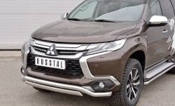 15 999 р. Защита переднего бампера (2 трубы Ø63 и 75х42 мм, нержавейка) Russtal Mitsubishi Pajero Sport QE дорестайлинг (2015-2021)  с доставкой в г. Майкоп. Увеличить фотографию 3