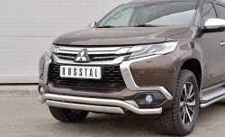15 999 р. Защита переднего бампера (2 трубы Ø63 и 75х42 мм, нержавейка) Russtal Mitsubishi Pajero Sport QE дорестайлинг (2015-2021)  с доставкой в г. Майкоп. Увеличить фотографию 4