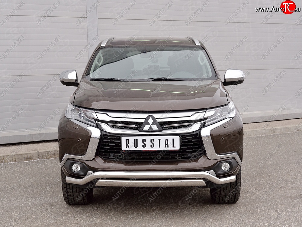 15 999 р. Защита переднего бампера (2 трубы Ø63 и 75х42 мм, нержавейка) Russtal Mitsubishi Pajero Sport QE дорестайлинг (2015-2021)  с доставкой в г. Майкоп