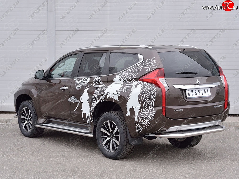 24 999 р. Защита заднего бампера (Ø63 мм, нержавейка) SLITKOFF  Mitsubishi Pajero Sport  QE (2015-2021) дорестайлинг (лист - нержавейка, профиль - нержавейка)  с доставкой в г. Майкоп