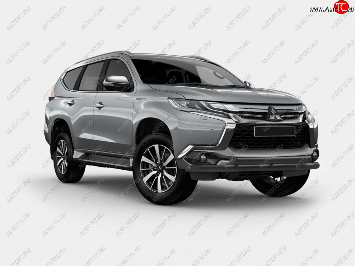 12 949 р. Защита переднего бампера (2 трубы Ø63 мм) SLITKOFF  Mitsubishi Pajero Sport  QE (2015-2021) дорестайлинг (нержавейка с полимерным покрытием, черный)  с доставкой в г. Майкоп