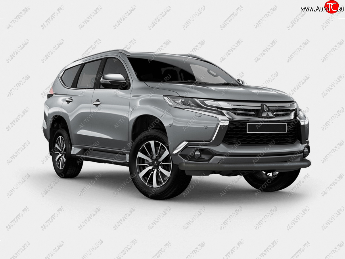 9 999 р. Защита переднего бампера (Ø63 мм) SLITKOFF Mitsubishi Pajero Sport QE дорестайлинг (2015-2021) (нержавейка с полимерным покрытием, черный)  с доставкой в г. Майкоп