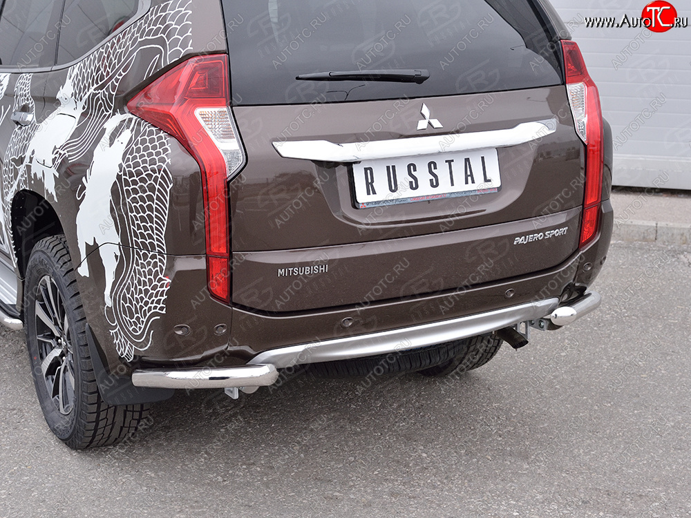 16 949 р. Защита заднего бампера (Ø63 мм уголки под фаркоп, нержавейка) SLITKOFF Mitsubishi Pajero Sport QE дорестайлинг (2015-2021) (полированная нержавейка)  с доставкой в г. Майкоп