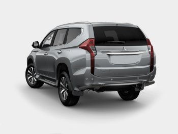 Защита заднего бампера (Ø63 мм, уголки под фаркоп) SLITKOFF Mitsubishi Pajero Sport  QE (2015-2021) дорестайлинг (порошковая окраска в цвет черный муар)