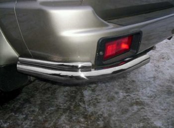 Защита заднего бампера Slitkoff (Ø 57+Ø42, уголки) Mitsubishi Pajero Sport  PA (1996-2008) дорестайлинг, рестайлинг (Сталь с полимерным покрытием. Цвет: серебристый)