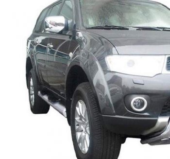 Защита порогов ТехноСфера (Техно Сфера) (нержавейка, с проступью, d76 mm) Mitsubishi Pajero Sport  PB (2008-2013) дорестайлинг