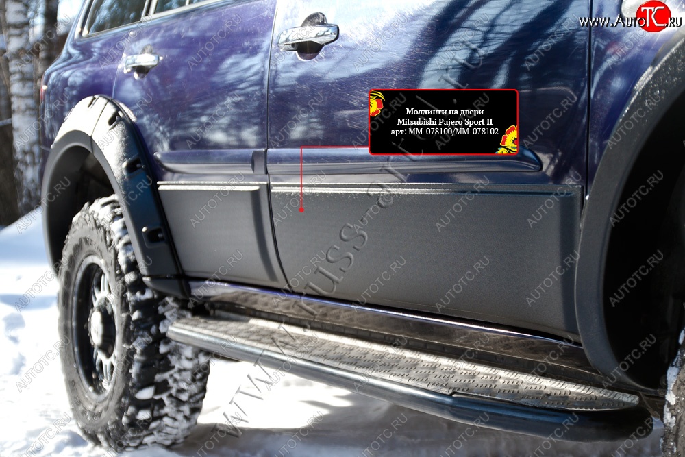 3 499 р. Молдинг двери RA (передний левый) Mitsubishi Pajero Sport PB дорестайлинг (2008-2013) (Поверхность глянец (под окраску), Неокрашенные)  с доставкой в г. Майкоп