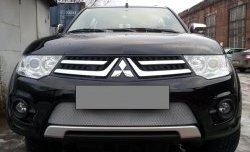 1 949 р. Сетка на бампер (рестайлинг) Russtal (хром) Mitsubishi Pajero Sport PB рестайлинг (2013-2017)  с доставкой в г. Майкоп. Увеличить фотографию 3