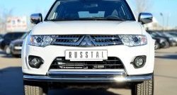Защита переднего бампера (2 трубыØ63 мм, нержавейка) SLITKOFF Mitsubishi Pajero Sport  PB (2013-2017) рестайлинг