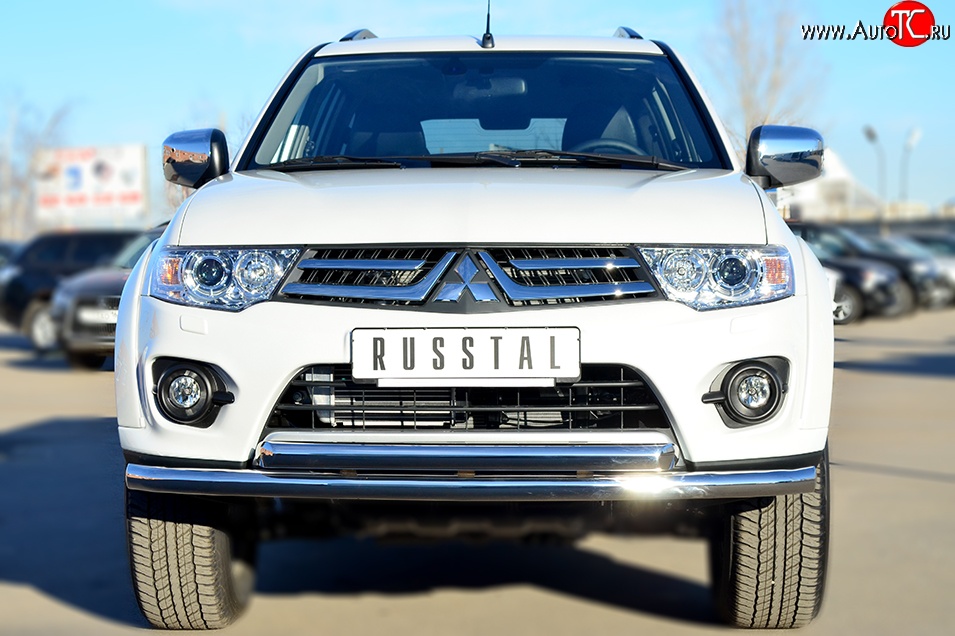 21 999 р. Защита переднего бампера (2 трубыØ63 мм, нержавейка) SLITKOFF  Mitsubishi Pajero Sport  PB (2013-2017) рестайлинг  с доставкой в г. Майкоп