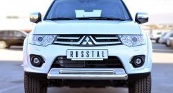 Защита переднего бампера (2 трубыØ76 и 42 мм, нержавейка) SLITKOFF Mitsubishi Pajero Sport  PB (2013-2017) рестайлинг