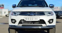 Защита переднего бампера (2 трубыØ63 и 42 мм, нержавейка) SLITKOFF Mitsubishi Pajero Sport  PB (2013-2017) рестайлинг