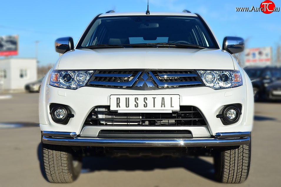 21 399 р. Защита переднего бампера (2 трубыØ63 и 42 мм, нержавейка) SLITKOFF  Mitsubishi Pajero Sport  PB (2013-2017) рестайлинг  с доставкой в г. Майкоп