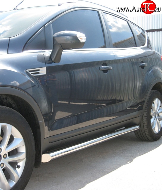 14 849 р. Защита порогов Russtal 76 мм Ford Kuga 1 (2008-2013) (Защита порогов с со скосами на торцах (вариант 1))  с доставкой в г. Майкоп