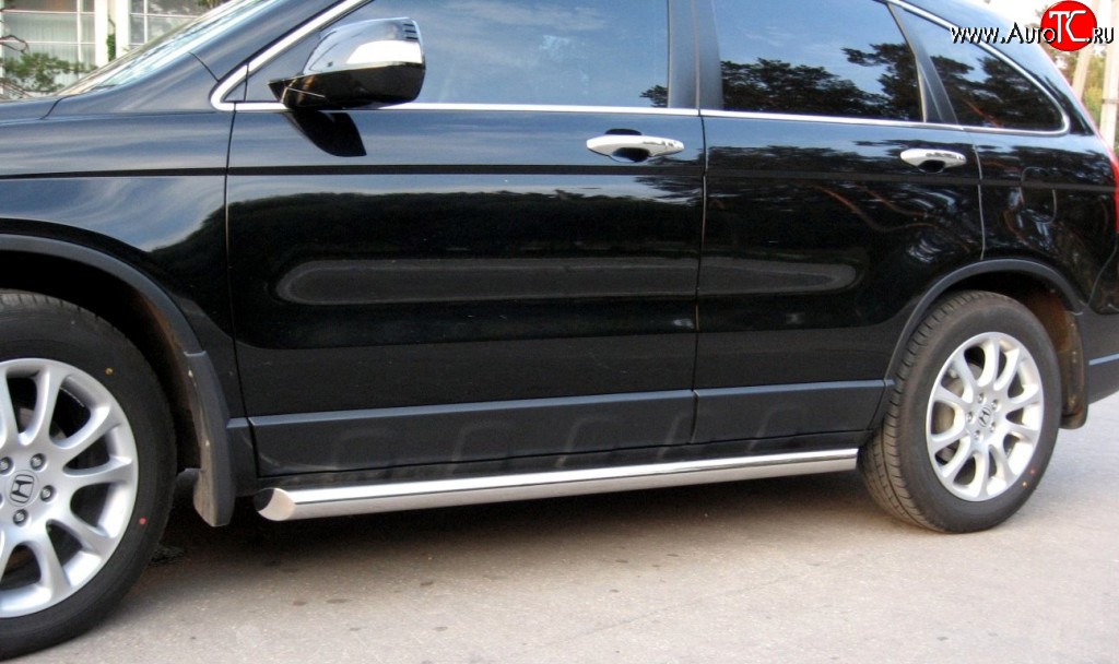 19 999 р. Защита порогов (Ø63 мм, нержавейка) SLITKOFF  Honda CR-V  RE1,RE2,RE3,RE4,RE5,RE7 (2007-2010) дорестайлинг (С скосами на торцах)  с доставкой в г. Майкоп