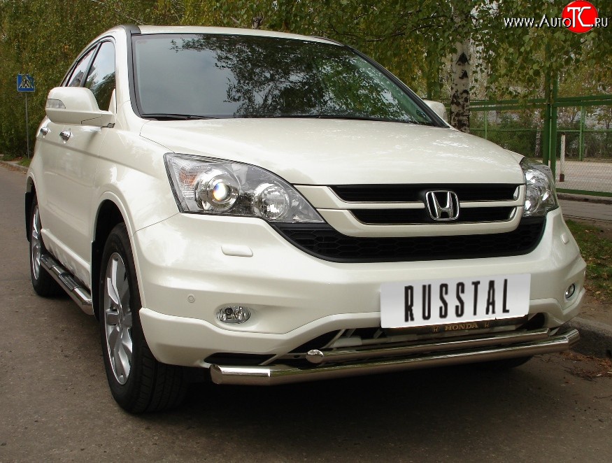 18 949 р. Защита переднего бампера (2 трубыØ63 и 42 мм, нержавейка) SLITKOFF  Honda CR-V  RE1,RE2,RE3,RE4,RE5,RE7 (2009-2012) рестайлинг (Объём двигателя 2.0 л)  с доставкой в г. Майкоп