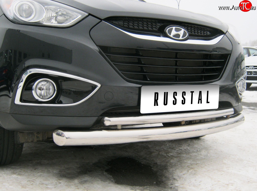 18 699 р. Защита переднего бампера (2 трубыØ63 и 42 мм, нержавейка) SLITKOFF  Hyundai IX35  LM (2009-2018) дорестайлинг, рестайлинг  с доставкой в г. Майкоп