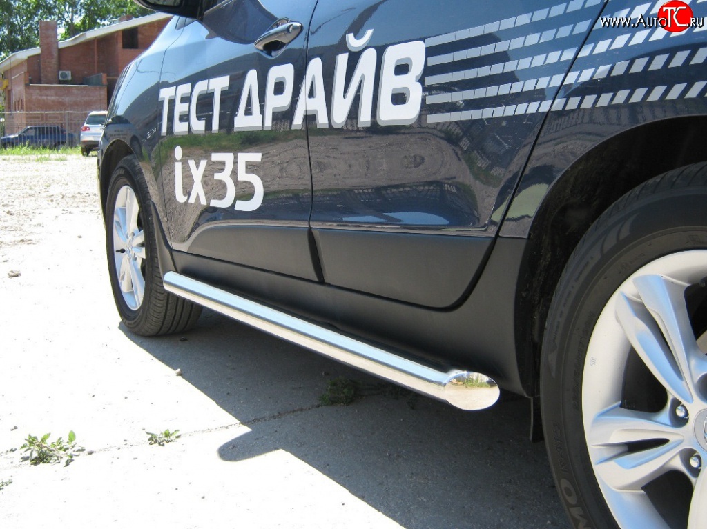 77 999 р. Защита порогов Russtal d76 Hyundai IX35 LM дорестайлинг (2009-2013) (Защита порогов с со скосами на торцах (вариант 1))  с доставкой в г. Майкоп