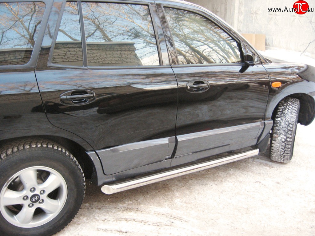 14 449 р. Защита порогов Russtal из трубы d63 мм Hyundai Santa Fe SM (2000-2012) (Защита порогов с со скосами на торцах (вариант 1))  с доставкой в г. Майкоп