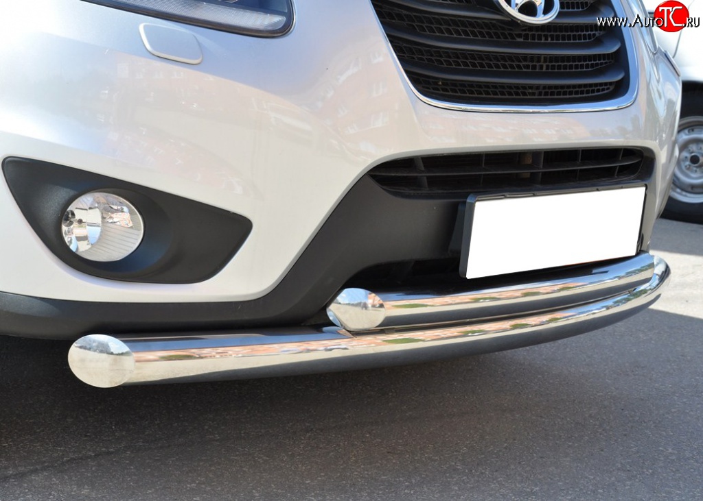 22 999 р. Защита переднего бампера (2 трубыØ76 и 63 мм, нержавейка) SLITKOFF  Hyundai Santa Fe  CM (2009-2012) рестайлинг  с доставкой в г. Майкоп