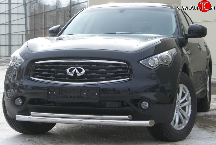 22 399 р. Защита переднего бампера (2 трубыØ63 и 42 мм, нержавейка) SLITKOFF INFINITI FX35 S51 дорестайлинг (2008-2011)  с доставкой в г. Майкоп