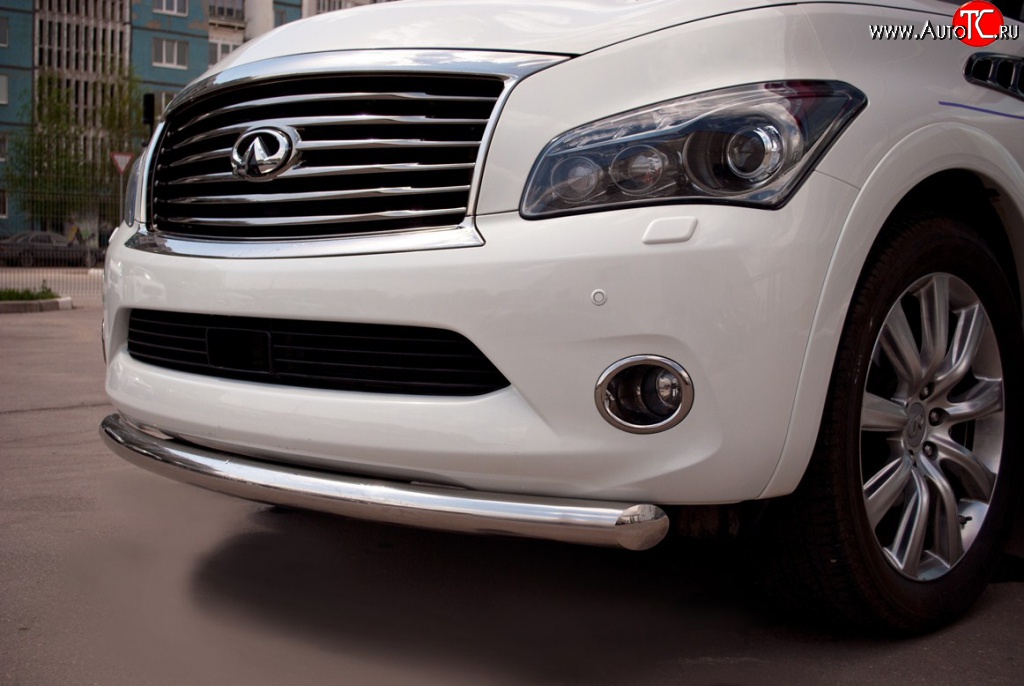 16 899 р. Одинарная защита переднего бампера SLITKOFF 76 мм INFINITI QX56 Z62 (2010-2013) (Неокрашенный)  с доставкой в г. Майкоп