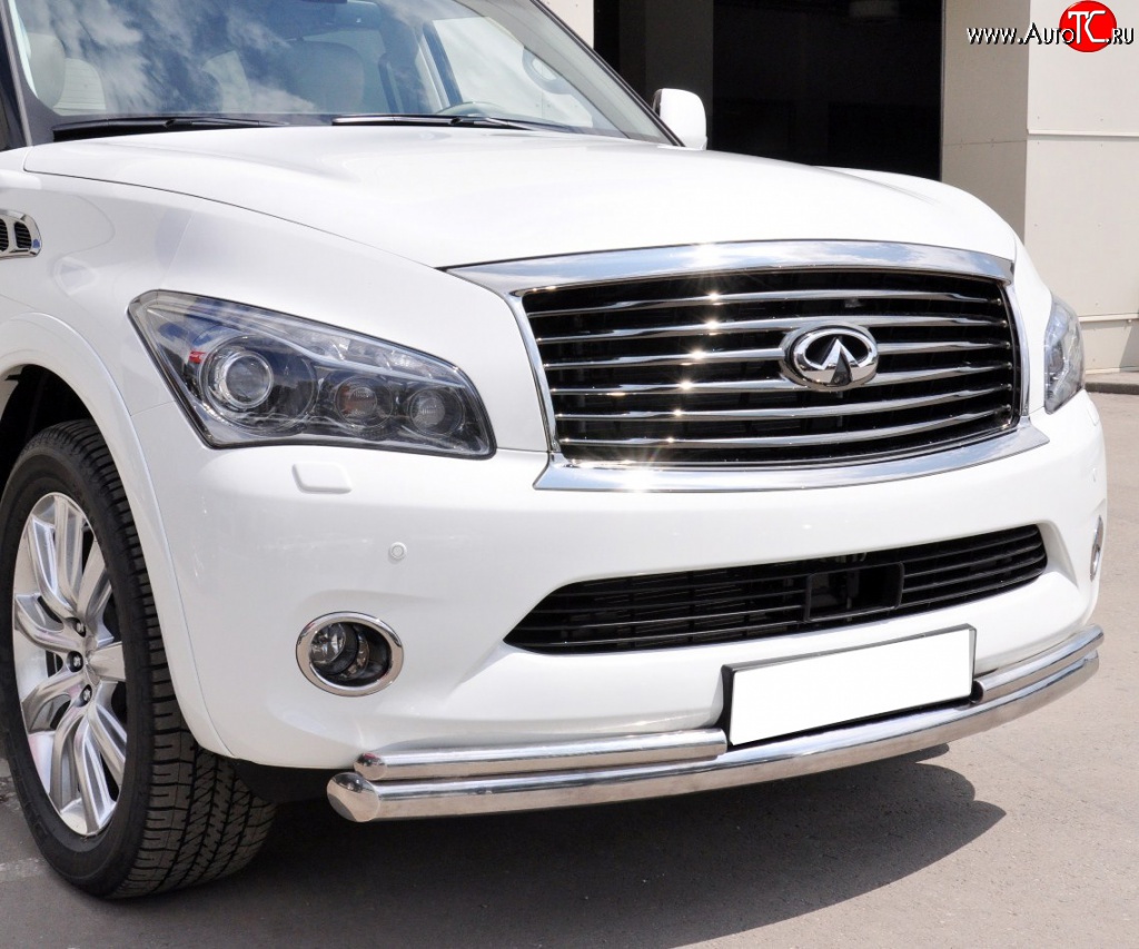17 299 р. Защита переднего бампера (2 трубыØ76 и 42 мм, нержавейка) SLITKOFF  INFINITI QX56  Z62 (2010-2013)  с доставкой в г. Майкоп