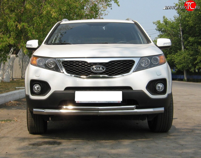 9 399 р. Защита переднего бампера (2 трубы Ø63 и 42 мм, нержавейка) SLITKOFF KIA Sorento XM дорестайлинг (2009-2012)  с доставкой в г. Майкоп