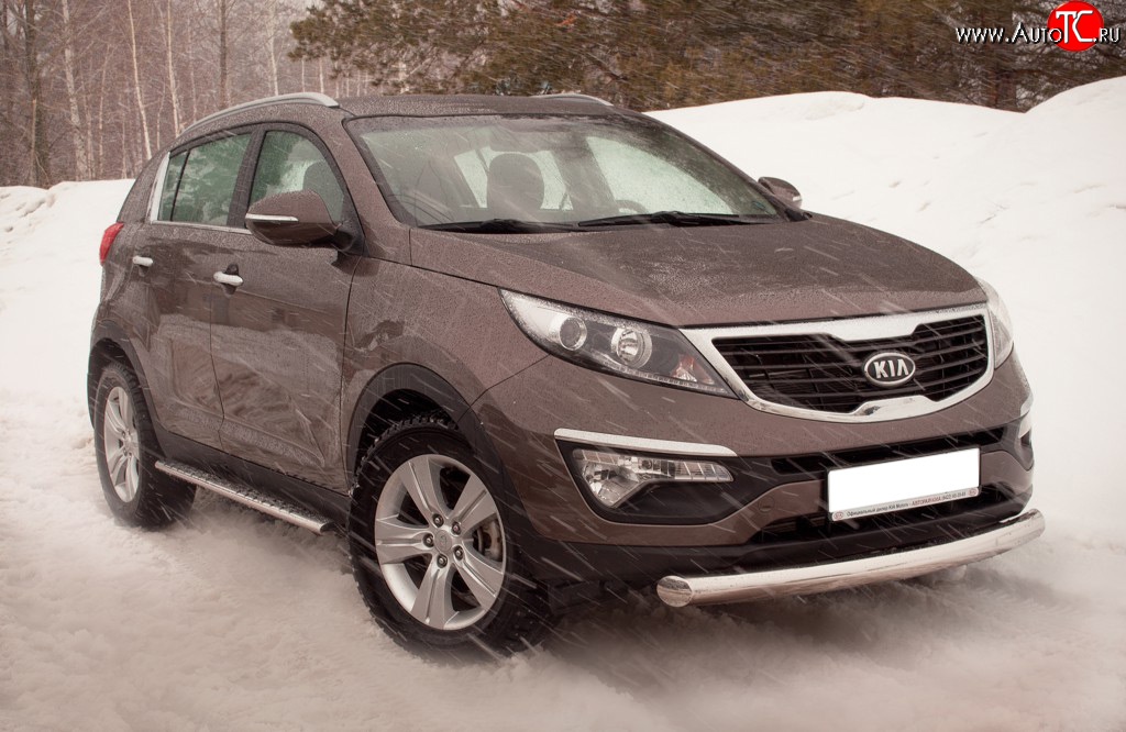 12 149 р. Одинарная защита переднего бампера Russtal KIA Sportage 3 SL дорестайлинг (2010-2014) (Защита из трубы диаметром 63 мм)  с доставкой в г. Майкоп