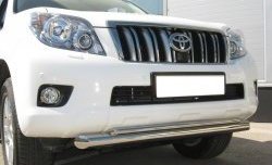 Защита переднего бампера (2 трубыØ76 и 42 мм, нержавейка) SLITKOFF Toyota Land Cruiser Prado  J150 (2009-2013) дорестайлинг