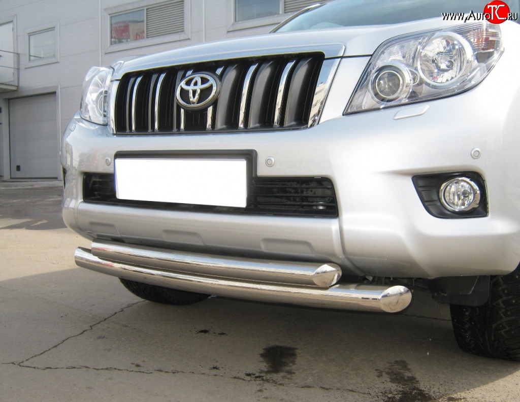 22 099 р. Защита переднего бампера (2 трубыØ76 и 63 мм, нержавейка) SLITKOFF  Toyota Land Cruiser Prado  J150 (2009-2013) дорестайлинг  с доставкой в г. Майкоп
