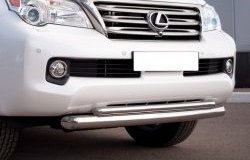 Защита переднего бампера (2 трубыØ76 и 42 мм, нержавейка) SLITKOFF Lexus GX460  J150 (2009-2013) дорестайлинг
