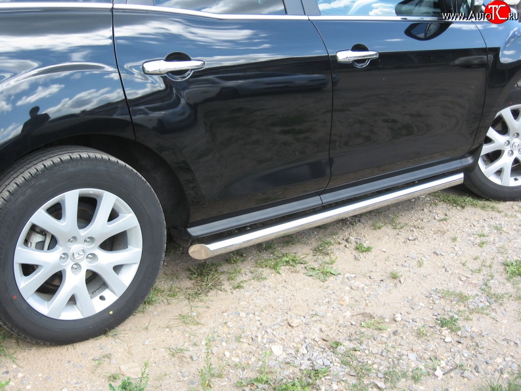 70 999 р. Защита порогов Russtal из круглой трубы диаметром 63 мм Mazda CX-7 ER дорестайлинг (2006-2010) (Защита порогов с со скосами на торцах (вариант 1))  с доставкой в г. Майкоп