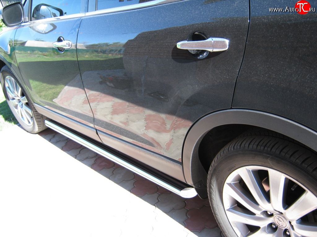 15 149 р. Защита порогов Russtal из круглой трубы диаметром 76 мм Mazda CX-9 TB дорестайлинг (2007-2009) (Защита порогов с со скосами на торцах (вариант 1))  с доставкой в г. Майкоп