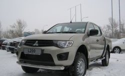 83 999 р. Защита порогов Russtal из трубы d76 мм с пластиковыми вставками для ног Mitsubishi L200 5 KK,KL рестайлинг (2018-2022) (Защита порогов с со скосами на торцах (вариант 1))  с доставкой в г. Майкоп. Увеличить фотографию 3