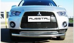 Защита переднего бампера (2 трубыØ76 и 42 мм, нержавейка) SLITKOFF Mitsubishi Outlander  XL (2010-2013) (CW)  рестайлинг