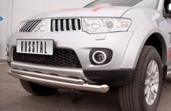 Защита переднего бампера (2 трубыØ76 и 63 мм, нержавейка) SLITKOFF Mitsubishi Pajero Sport  PB (2008-2013) дорестайлинг