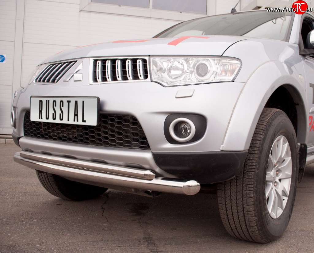 21 799 р. Защита переднего бампера (2 трубыØ76 и 63 мм, нержавейка) SLITKOFF  Mitsubishi Pajero Sport  PB (2008-2013) дорестайлинг  с доставкой в г. Майкоп