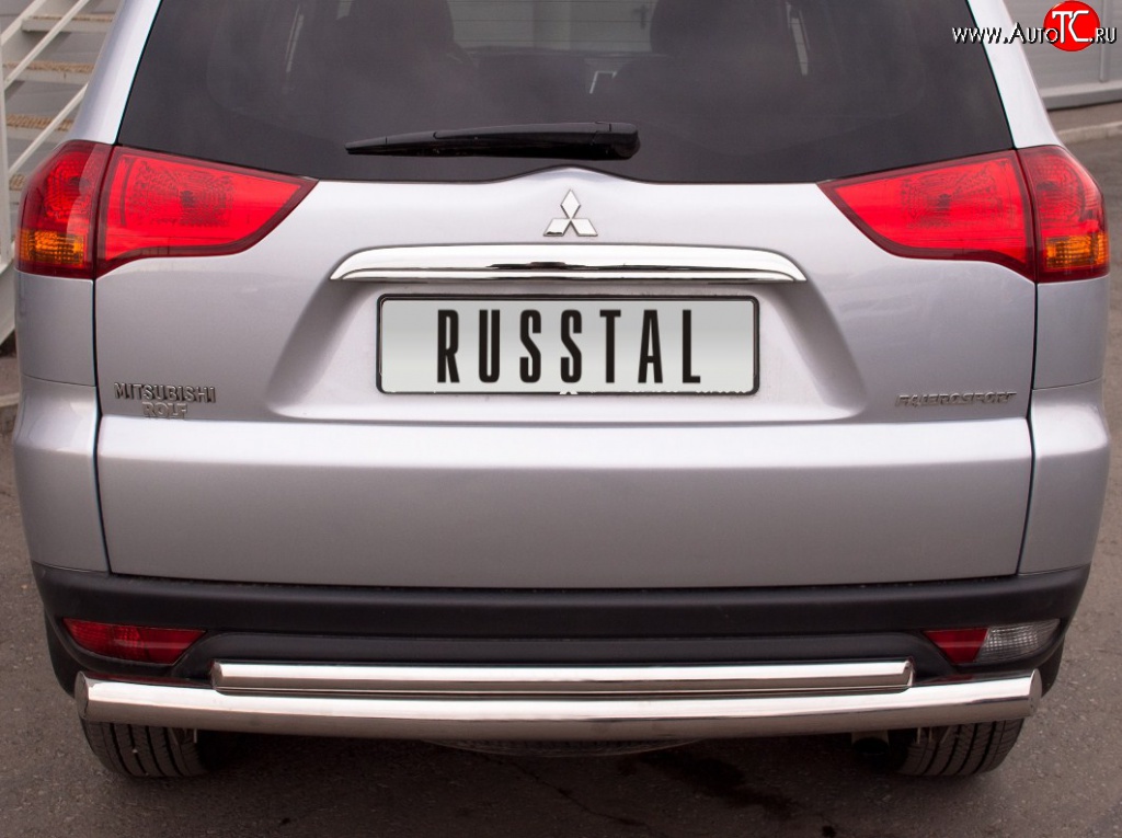 20 999 р. Защита заднего бампера (Ø 76 и 42 мм, нержавейка) SLITKOFF Mitsubishi Pajero Sport PB дорестайлинг (2008-2013)  с доставкой в г. Майкоп
