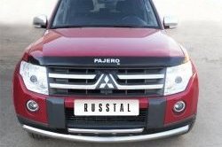 Защита переднего бампера (2 трубыØ76 и 42 мм, нержавейка) SLITKOFF Mitsubishi Pajero ( 4 V90,  4 V80) (2006-2011) дорестайлинг, дорестайлинг