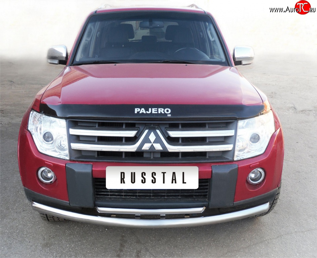 20 599 р. Защита переднего бампера (2 трубыØ76 и 42 мм, нержавейка) SLITKOFF  Mitsubishi Pajero ( 4 V90,  4 V80) (2006-2011) дорестайлинг  с доставкой в г. Майкоп