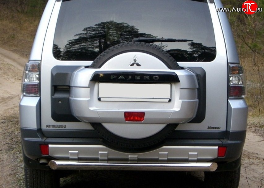 13 999 р. Защита заднего бампера (Ø76 мм, нержавейка) SLITKOFF Mitsubishi Pajero 4 V90 дорестайлинг (2006-2011)  с доставкой в г. Майкоп