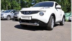 17 799 р. Защита переднего бампера (2 трубыØ63 и 42 мм, нержавейка) SLITKOFF  Nissan Juke  1 YF15 (2010-2014) дорестайлинг  с доставкой в г. Майкоп. Увеличить фотографию 2